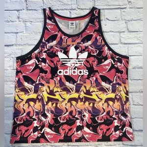 Adidas Men's Abstract Red and Yellow Tank Top